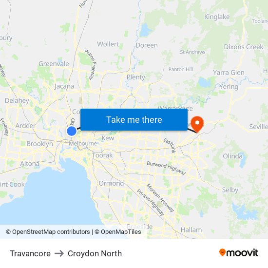 Travancore to Croydon North map