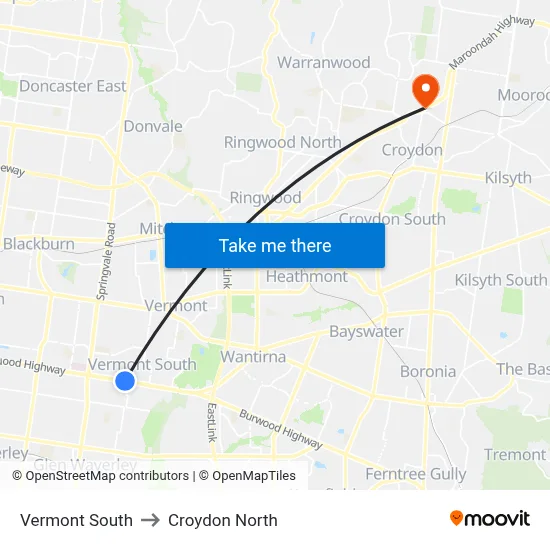 Vermont South to Croydon North map