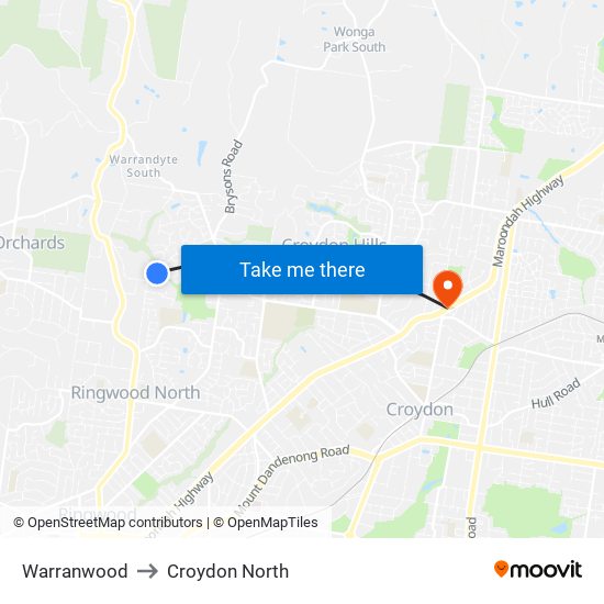 Warranwood to Croydon North map