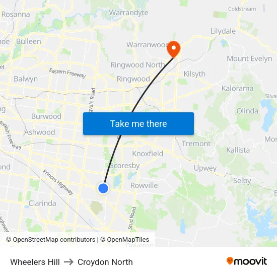 Wheelers Hill to Croydon North map