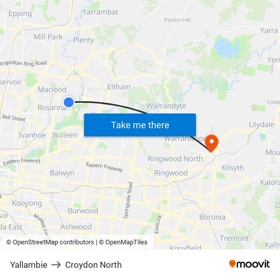 Yallambie to Croydon North map