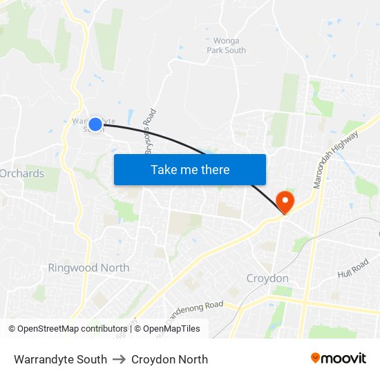 Warrandyte South to Croydon North map