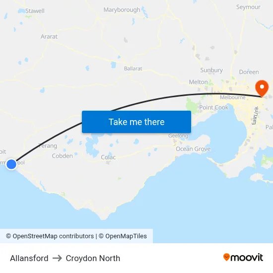 Allansford to Croydon North map