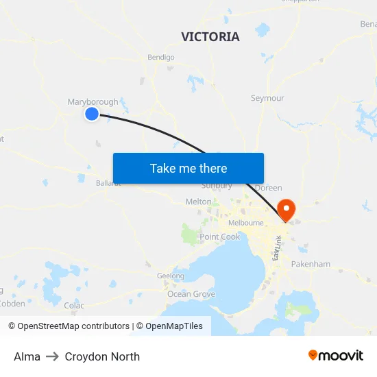 Alma to Croydon North map