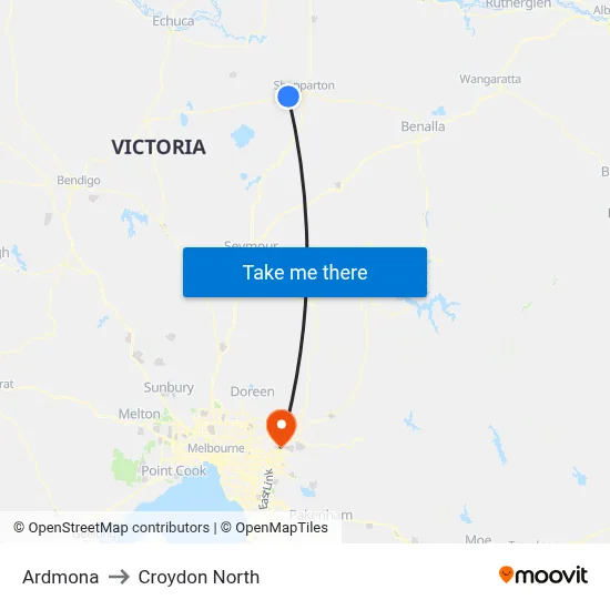 Ardmona to Croydon North map