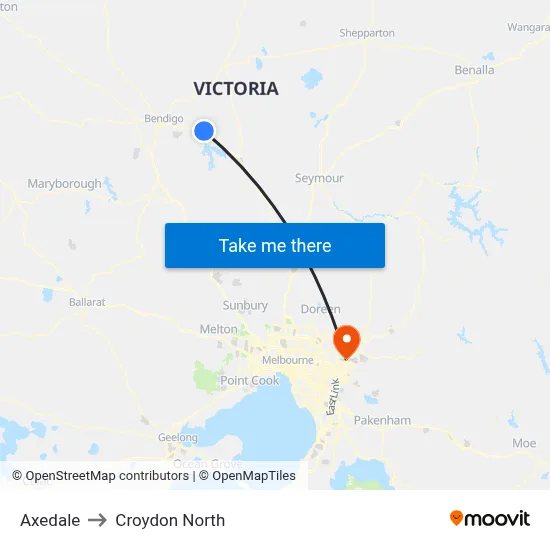 Axedale to Croydon North map