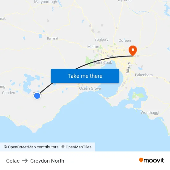 Colac to Croydon North map