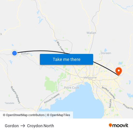 Gordon to Croydon North map