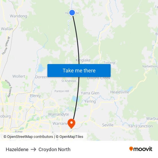 Hazeldene to Croydon North map