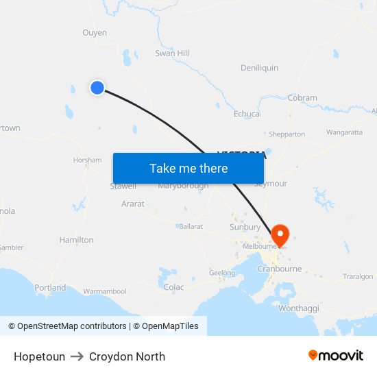 Hopetoun to Croydon North map