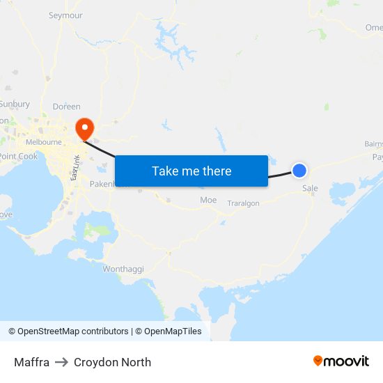 Maffra to Croydon North map