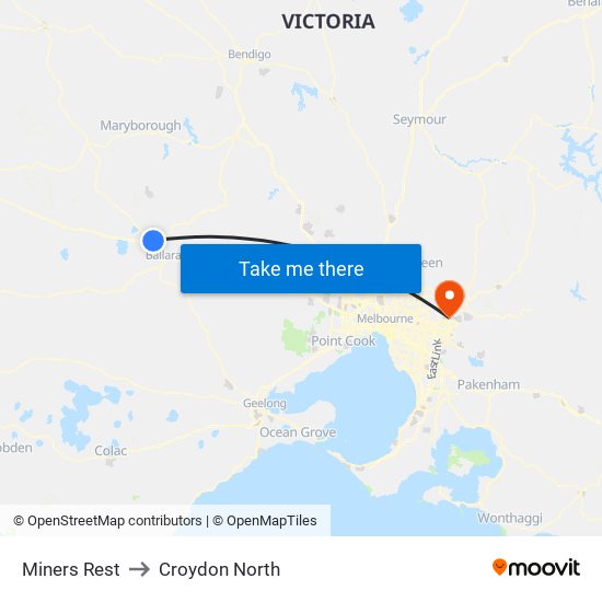 Miners Rest to Croydon North map