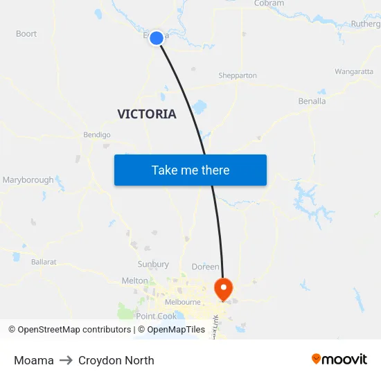 Moama to Croydon North map