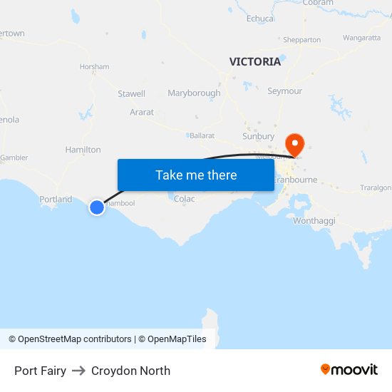 Port Fairy to Croydon North map