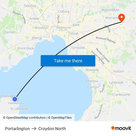 Portarlington to Croydon North map