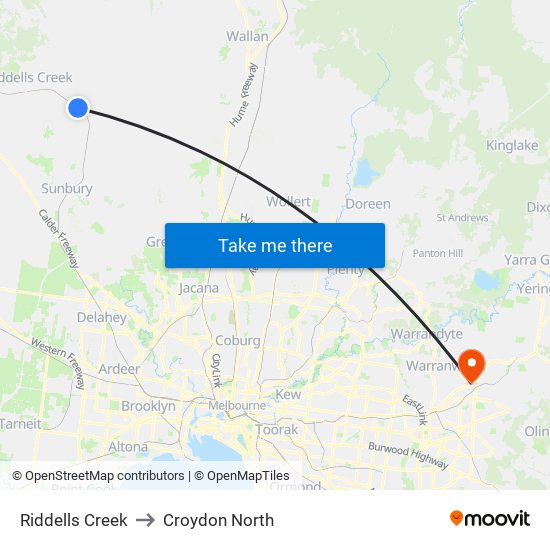 Riddells Creek to Croydon North map