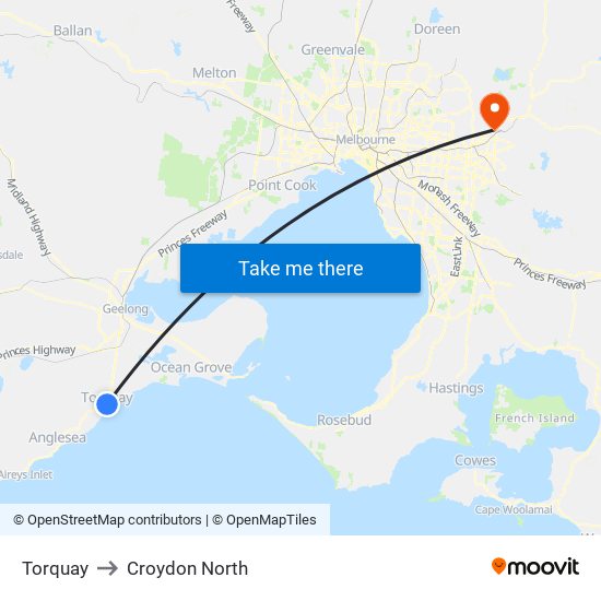 Torquay to Croydon North map