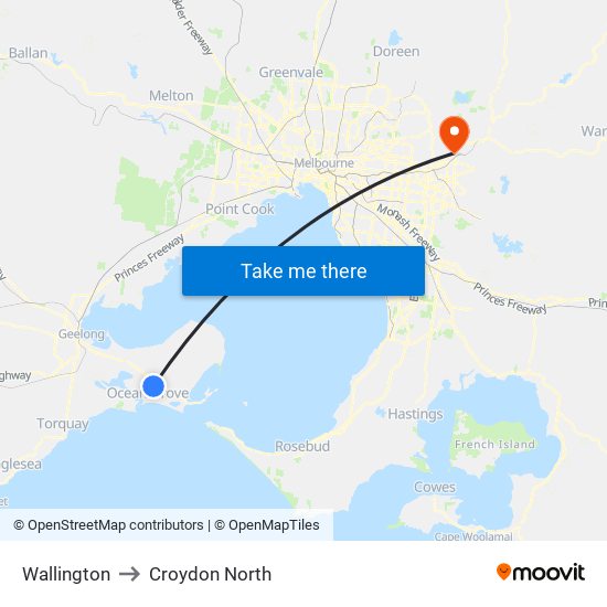 Wallington to Croydon North map