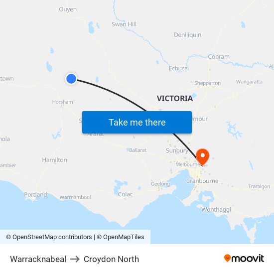 Warracknabeal to Croydon North map