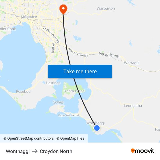 Wonthaggi to Croydon North map