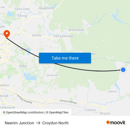 Neerim Junction to Croydon North map
