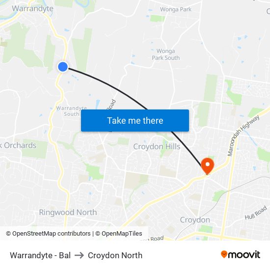 Warrandyte - Bal to Croydon North map