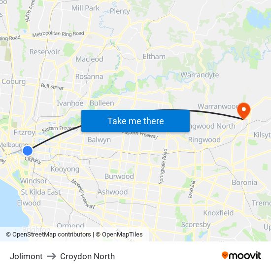 Jolimont to Croydon North map