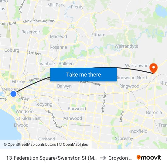 13-Federation Square/Swanston St (Melbourne City) to Croydon North map