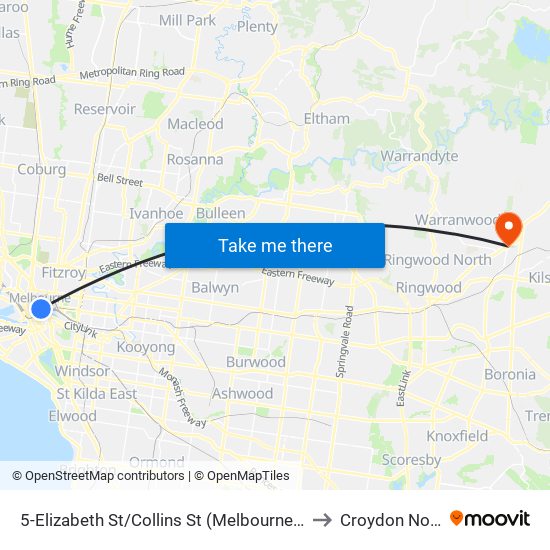 5-Elizabeth St/Collins St (Melbourne City) to Croydon North map