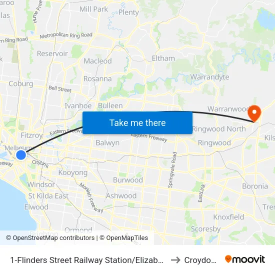 Flinders Street Railway Station/Elizabeth St #1 to Croydon North map