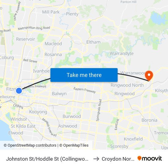 Johnston St/Hoddle St (Collingwood) to Croydon North map