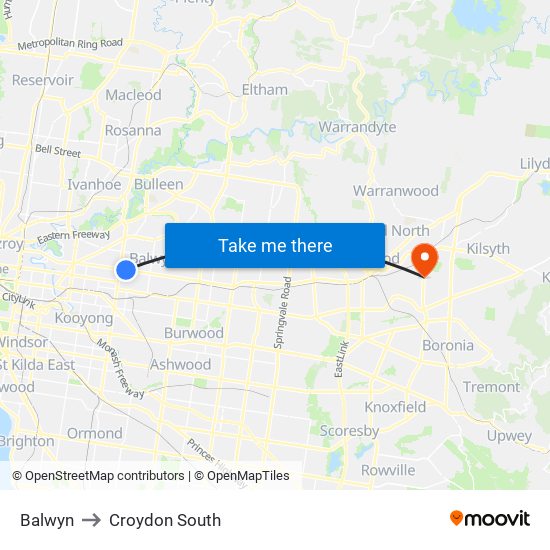 Balwyn to Croydon South map