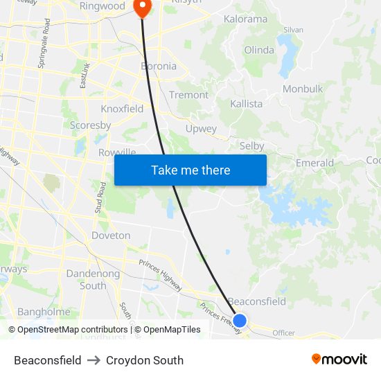 Beaconsfield to Croydon South map