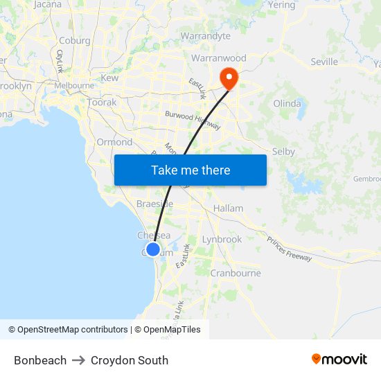 Bonbeach to Croydon South map