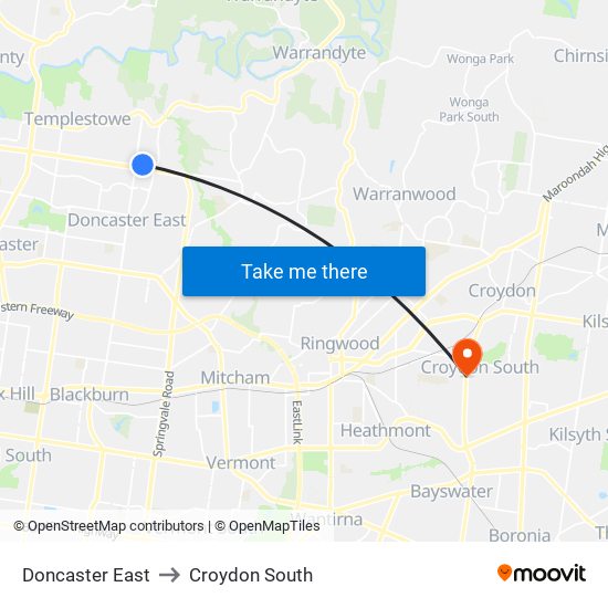 Doncaster East to Croydon South map