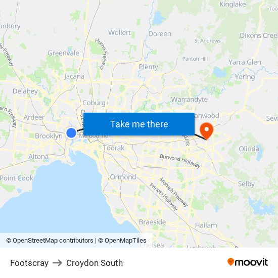 Footscray to Croydon South map