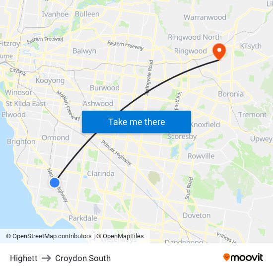 Highett to Croydon South map