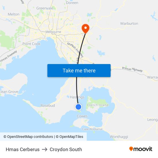 Hmas Cerberus to Croydon South map