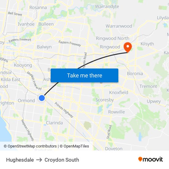 Hughesdale to Croydon South map