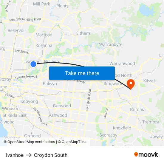 Ivanhoe to Croydon South map