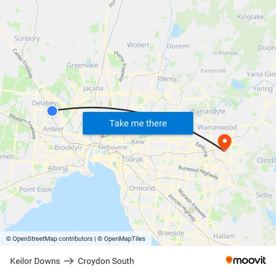 Keilor Downs to Croydon South map