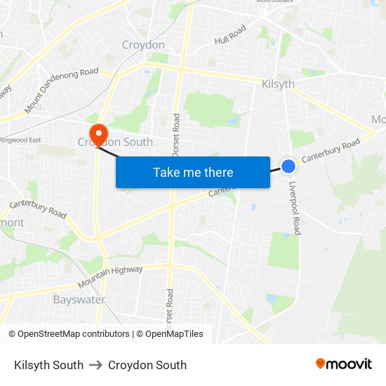 Kilsyth South to Croydon South map