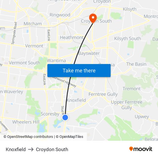 Knoxfield to Croydon South map