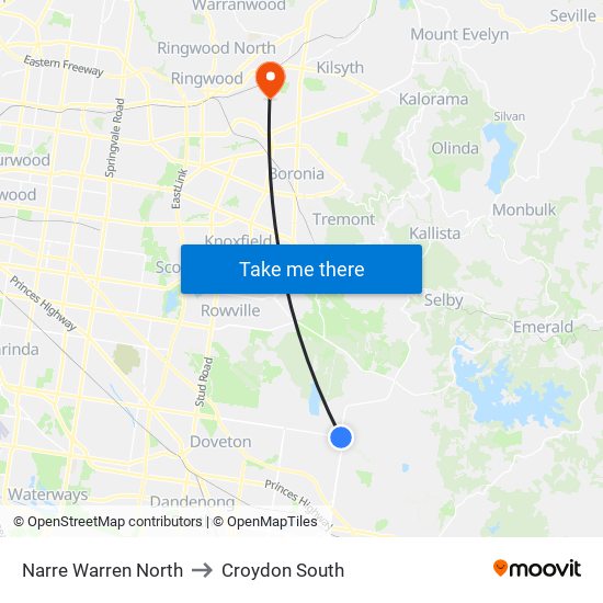 Narre Warren North to Croydon South map