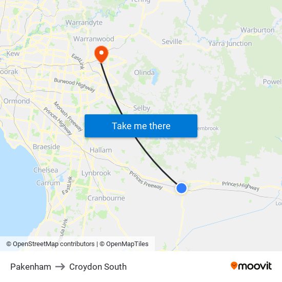 Pakenham to Croydon South map