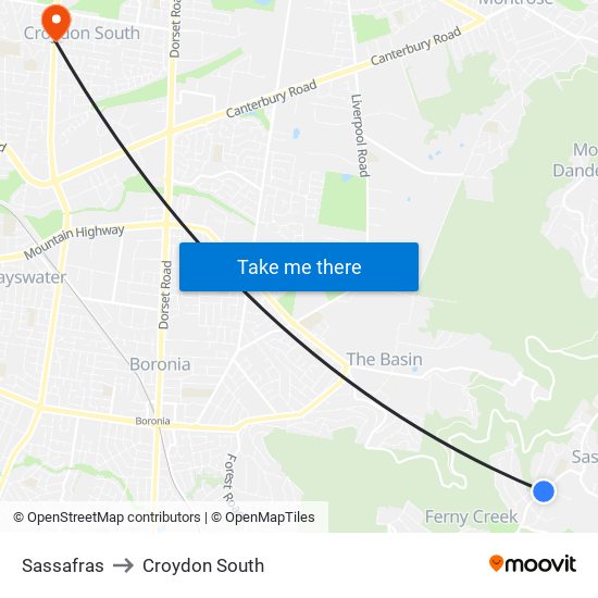 Sassafras to Croydon South map