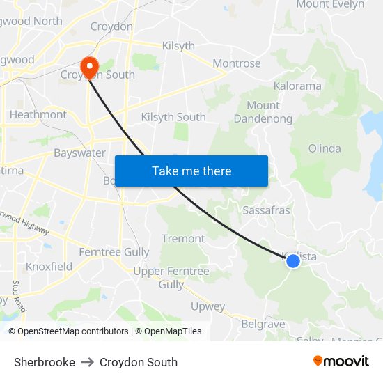 Sherbrooke to Croydon South map