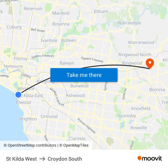 St Kilda West to Croydon South map