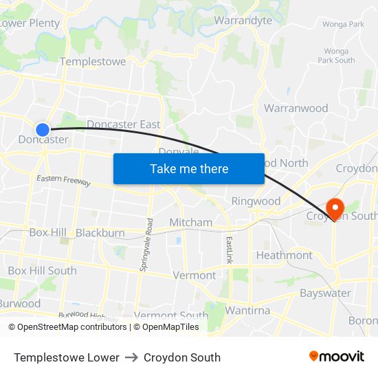 Templestowe Lower to Croydon South map