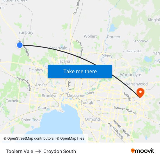 Toolern Vale to Croydon South map